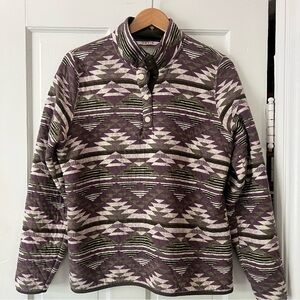 ORVIS Quilted Southwestern Print Pullover Snap Jacket Size Medium